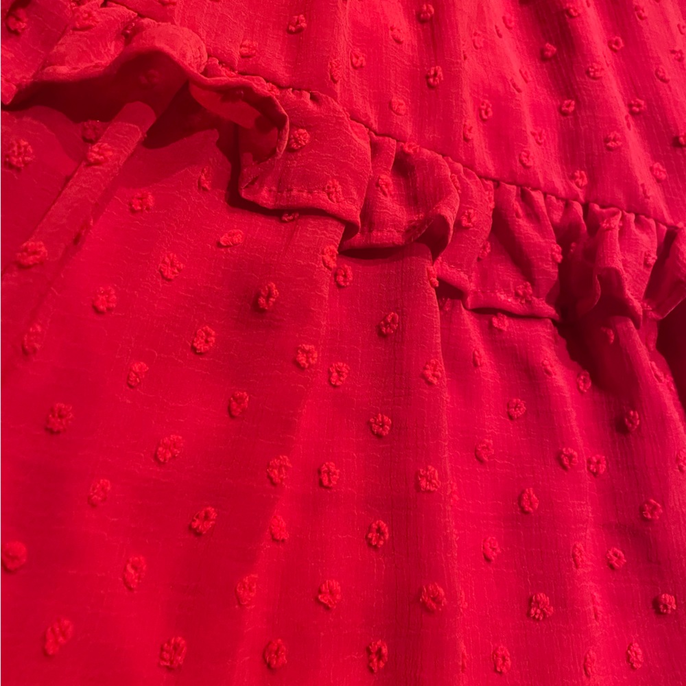 Monteau Red Dress NWT Swiss Dot Ruffle Layers Fully Lined High Neck Size Medium - Picture 7 of 12